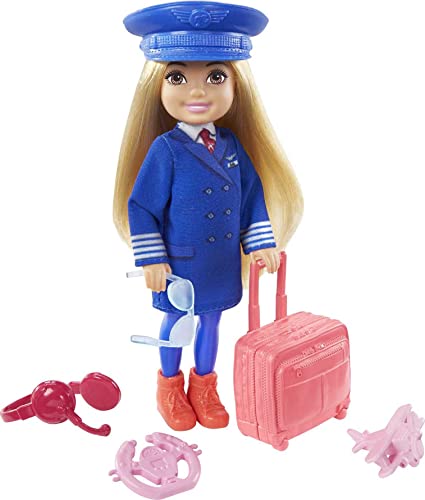 Barbie GTN90 - Chelsea-Karrierepuppe, Pilotin, mit berufsbezogenem Outfit und zugehörigem Zubehör von Barbie