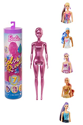 Barbie GTR93 Color Reveal Puppe, Glitzer Serie, mit Enthüllungseffekt mit 1 Überraschungspuppe und 7 weiteren Überraschungen, Spielzeug ab 3 Jahren von Barbie