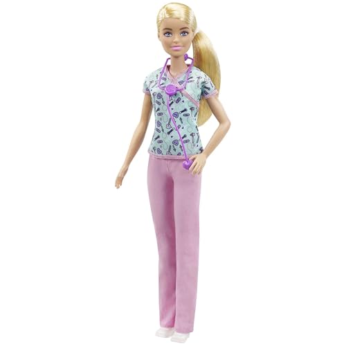 Barbie GTW39 - Krankenschwester-Puppe (ca. 30 cm) mit Oberteil mit Aufdruck und Pinker Hose, weißen Schuhen und Stethoskop, tolles Spielzeug Geschenk für Kinder ab 3 Jahren von Barbie