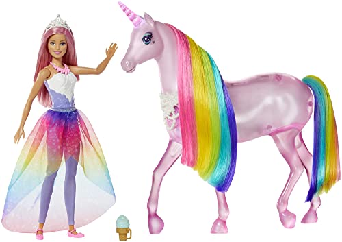 Barbie GWM78 - Dreamtopia Magisches Zauberlicht Einhorn mit Berührungsfunktion, Licht und Sound, Puppen Spielzeug und Puppenzubehör ab 3 Jahren, Reduzierte Verpackung von Barbie