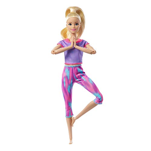 Barbie-Puppe, Barbie-Serie Made to Move, bewegliche Barbie, mit blonden Haaren und violettem Yoga-Outfit, inkl. -Puppe, Geschenk für Kinder, Spielzeug ab 3 Jahre,GXF04 von Barbie