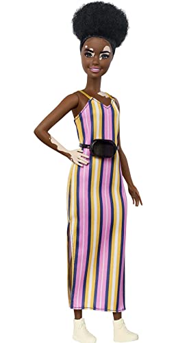 Barbie GYG08 - Fashionistas Puppe #135 mit Vitiligo und Afro, gestreiftem Kleid und Accessoires, für Kinder von 3 bis 8 Jahren von Barbie