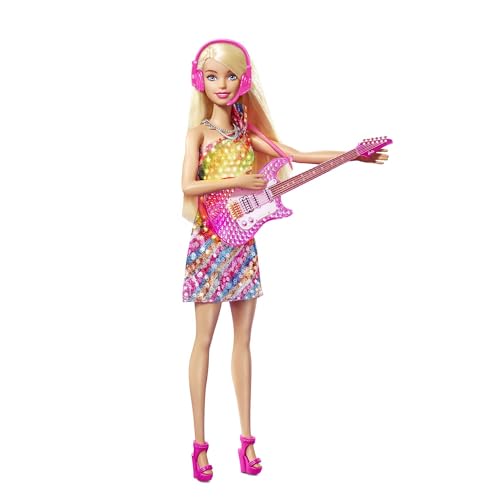 Barbie GYJ23 - Bühne frei für große Träume Malibu Puppe (ca. 30 cm groß, blond) mit Musik, Lichtern, Mikrofon und Zubehörteilen, Geschenk für Kinder von 3 bis 7 Jahren von Barbie