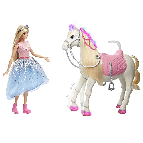 Barbie Pferd, Princess Adventure, inkl Puppe, interaktives Spielset mit Licht, Geräuschen und tanzendem Pferd, Spielzeug ab 3 Jahre, GYK64 von Barbie