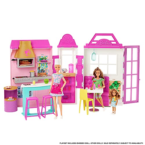 Barbie HBB91 - Cook'n Grill Restaurant Spielset, mit Köchin Puppe, Freundin und kleinem Mädchen, aufklappbar, Spielzeug ab 3 Jahren von Barbie