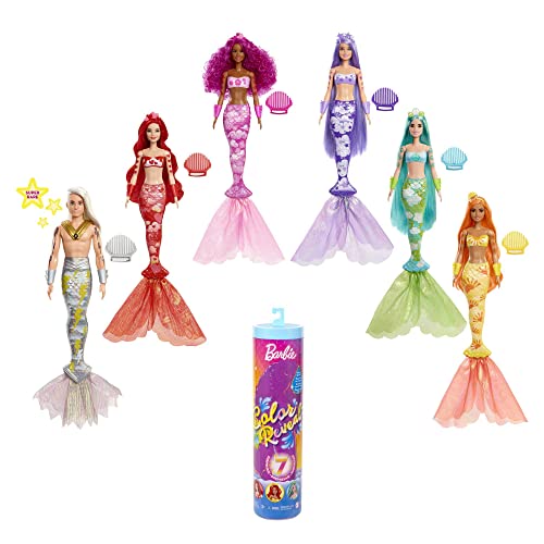 Barbie HCC46 - Color Reveal Meerjungfrauenpuppe mit 7 Überraschungen beim Auspacken: Metallic-Blau mit Regenbögen; Wasser enthüllt volles Aussehen & Farbwechsel; Geschenk für Kinder ab 3 Jahren Barbie HCC46 - Color Reveal Meerjungfrauenpuppe mit 7 Überraschungen beim Auspacken: Metallic-Blau mit Regenbögen; Wasser enthüllt volles Aussehen & Farbwechsel; Geschenk für Kinder ab 3 Jahren von Barbie