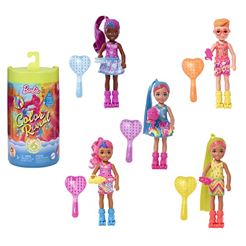 Barbie HCC90 - Chelsea Color Reveal-Puppe mit 6 Überraschungen, Neon Batik-Print und Farbwechsel; Geschenk für Kinder ab 3 Jahren von Barbie