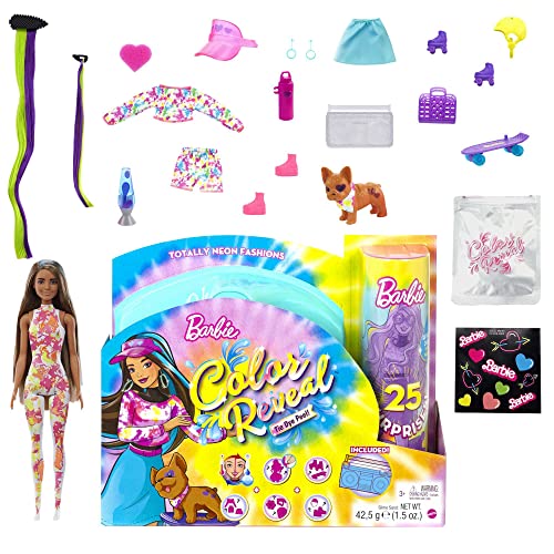 Barbie Color Reveal Totally Neon Fashions Puppe mit blau gesträhnten brünetten Haaren und 25 Überraschungen, inklusive Farbwechsel, Geschenk für Kinder, HCD28 von Barbie