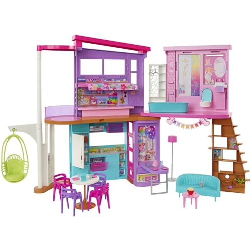 Barbie HCD50 - Malibu Ferien-Haus (klappbar), Puppenhaus mit Möbeln und diversen Zubehör-Teilen, Spielzeug für Kinder ab 3 Jahren von Barbie