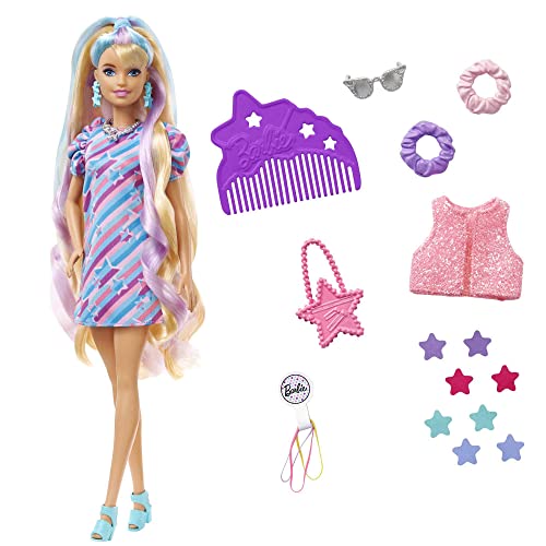 Barbie Totally Hair, Puppe mit extra Langen mehrfarbigen Haaren zum Stylen, inkl. 15x Zubehör wie Haarschmuck, Spielzeug ab 3 Jahre, HCM88 von Barbie
