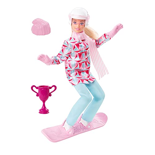 Barbie You Can Be Anything Serie, Snowboarder, 1x Puppe mit blonden Haaren, rosa Snowboard, Helm, Wintermantel, Accessoires, Geschenk für Kinder, Spielzeug ab 3 Jahre,HCN32 von Barbie