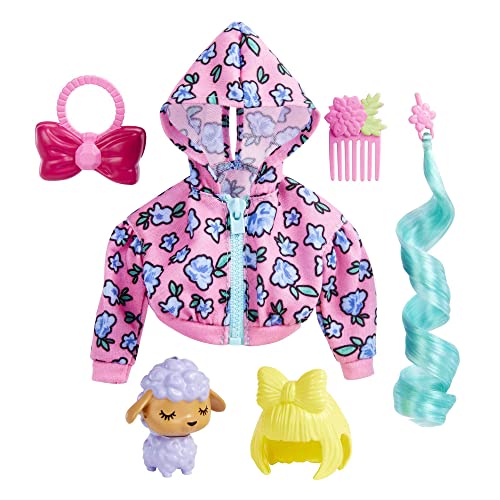 Barbie HDJ39 - Extra Haustier & Fashion Pack mit 7 Teilen inklusive Haustier Lamm, Haustier Zubehör & Fashion Teile für Barbie Puppen, Spielzeug Geschenk für Kinder ab 3 Jahren von Barbie