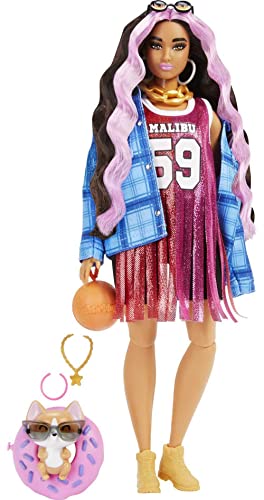 Barbie HDJ46 - Extra Puppe in Basketball Trikot Kleid & Zubehör, mit Haustier Corgi, extra langes gekräuseltes Haar mit rosa Strähnen & Flexible Gelenke, Spielzeug Geschenk für Kinder ab 3 Jahren Barbie HDJ46 - Extra Puppe in Basketball Trikot Kleid & Zubehör, mit Haustier Corgi, extra langes gekräuseltes Haar mit rosa Strähnen & Flexible Gelenke, Spielzeug Geschenk für Kinder ab 3 Jahren von Barbie