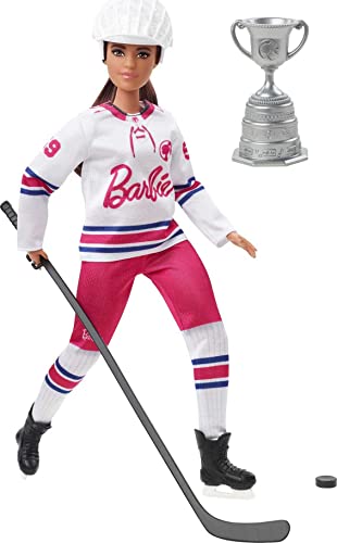 Barbie You Can Be Anything Serie, Eishockeyspieler, Zubehör, Eishockeyschläger, Helm, Trikot, Puck, Trophäe, inkl. Barbiepuppe, Geschenk für Kinder, Spielzeug ab 3 Jahre,HFG74 von Barbie