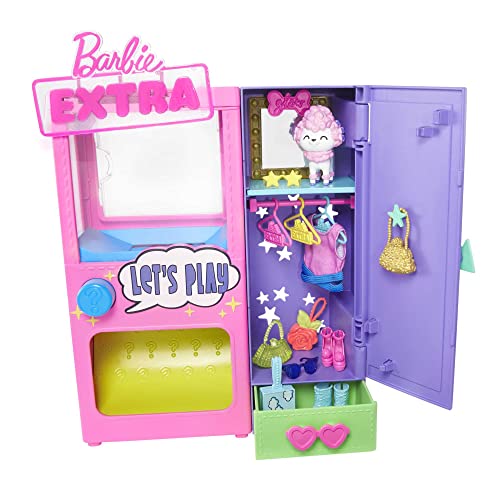 Barbie HFG75 Extra Mode Spielset mit 20 Teilen, einschließlich Haustier Pudel, Schrank und Druckknopf-Funktion, die Mode-Accessoires ausgibt, Spielzeug Puppen Geschenk für Kinder ab 3 Jahren von Barbie