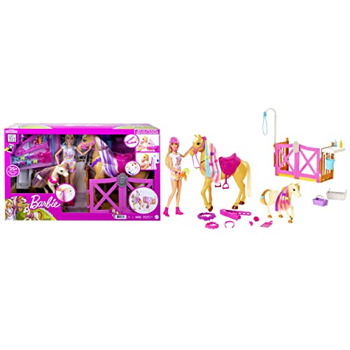 Barbie HGB58 - Frisier- und Reitspaß, Reitset mit Pferd, Pony, Puppe und über 20 Zubehörteilen, für Kinder ab 3 Jahren Barbie HGB58 - Frisier- und Reitspaß, Reitset mit Pferd, Pony, Puppe und über 20 Zubehörteilen, für Kinder ab 3 Jahren von Barbie