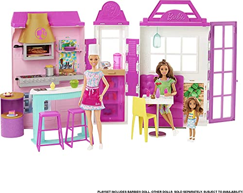 Barbie HGP59 - Cook'n Grill Restaurant Spielset, mit Köchin Puppe, Freundin und kleinem Mädchen, aufklappbar, Spielzeug ab 3 Jahren von Barbie