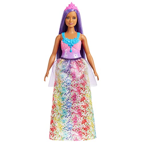 Barbie HGR17 - Dreamtopia Königlich Puppe (kurvig, lila Haare) mit Glitzer-Oberteil, Königlich -Rock und Königlich em Haarschmuck, Spielzeug für Kinder ab 3 Jahren von Barbie