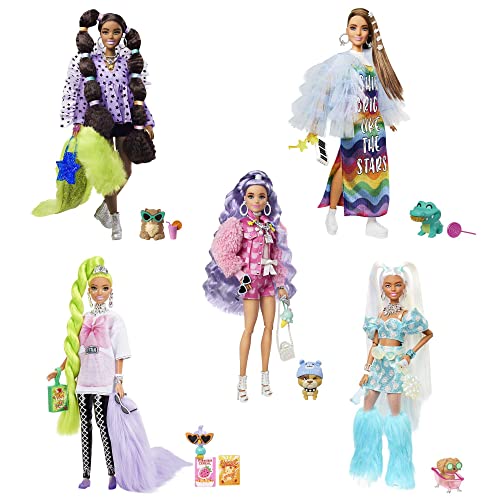 Barbie HHC58 - Extra-Set mit 5 Puppen, mit exklusiver Extra-Puppe, 70 modischen Teilen und Accessoires, 5 Tieren, extra langem Haar und beweglichen Gelenken, ab 3 Jahren Barbie HHC58 - Extra-Set mit 5 Puppen, mit exklusiver Extra-Puppe, 70 modischen Teilen und Accessoires, 5 Tieren, extra langem Haar und beweglichen Gelenken, ab 3 Jahren von Barbie