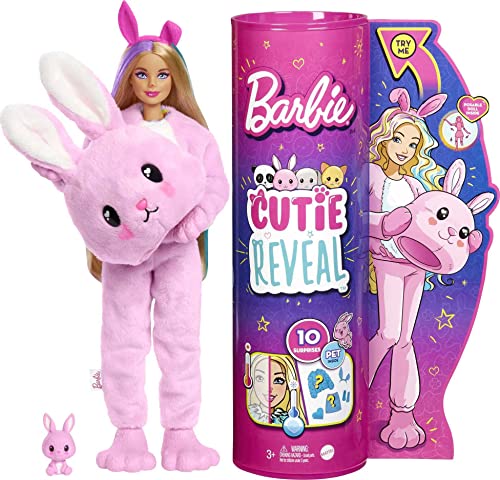 Barbie Cutie Reveal, bewegliche Hasenzubehör, 10 Überraschungen, Haustierspielzeug, Farbwechseleffekt, inkl. 1 Cutie Reveal Puppe, Geschenke für Kinder ab 3 Jahren,HHG19 von Barbie