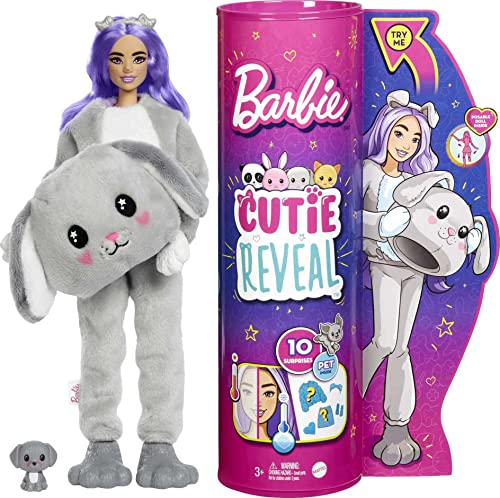 Barbie HHG21 - Cutie Reveal Puppe mit Hündchen-Plüschkostüm und 10 Überraschungen inklusive kleinem Haustier und Farbwechsel, Puppen Spielzeug für Kinder ab 3 Jahren Barbie HHG21 - Cutie Reveal Puppe mit Hündchen-Plüschkostüm und 10 Überraschungen inklusive kleinem Haustier und Farbwechsel, Puppen Spielzeug für Kinder ab 3 Jahren von Barbie