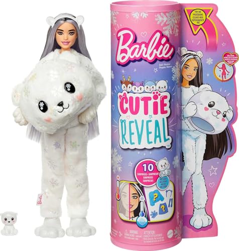 Barbie HJL64 - Cutie Reveal Winter Schneeflocken Serie-Puppe mit Polarbär-Plüschkostüm und 10 Überraschungen inklusive kleinem Haustier und Farbwechsel, Geschenk für Kinder ab 3 Jahren Barbie HJL64 - Cutie Reveal Winter Schneeflocken Serie-Puppe mit Polarbär-Plüschkostüm und 10 Überraschungen inklusive kleinem Haustier und Farbwechsel, Geschenk für Kinder ab 3 Jahren von Barbie