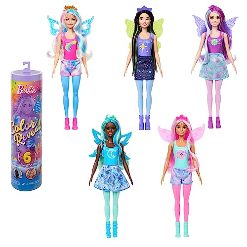Barbie Color Reveal Rainbow Galaxy - Puppensortiment mit 6 Überraschungen, Color-Reveal-Muster, Accessoires, Farbwechseleffekt, für Kinder ab 3 Jahren, HJX61 von Barbie