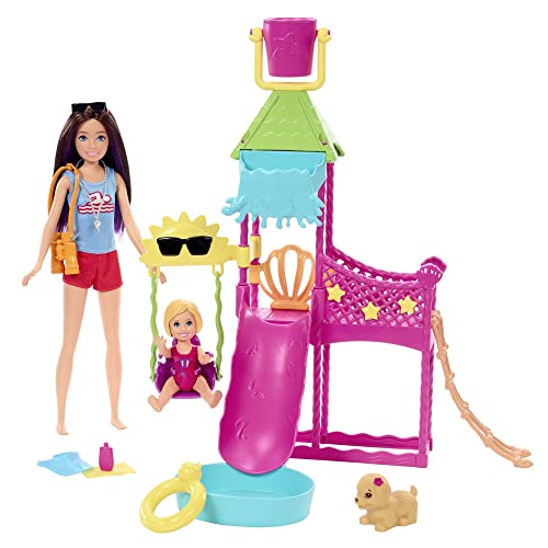 Barbie Skipper Erste Jobs Puppe und Accessoires - Erste Arbeitswelterfahrung im Wasserpark mit echter Wasserrutsche, Zubehörteile, für Kinder ab 3 Jahren, HKD80 von Barbie