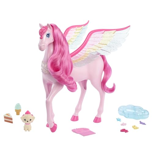 Barbie Ein Verborgener Zauber Pegasus - Interaktives Spielzeug mit Lichtern und Geräuschen, 10 Zubehörteile, Regenbogenflügel, für Kinder ab 3 Jahren, HLC41 von Barbie