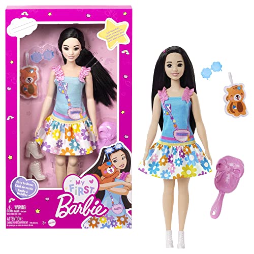 Barbie-Puppe, Meine erste braunen Haaren, Accessoires, Schuhe, Bürste und mehr, Soft-Touch-Körper, 1x Puppe enthalten, Geschenk für Kinder ab 3 Jahren,HLL22 von Barbie