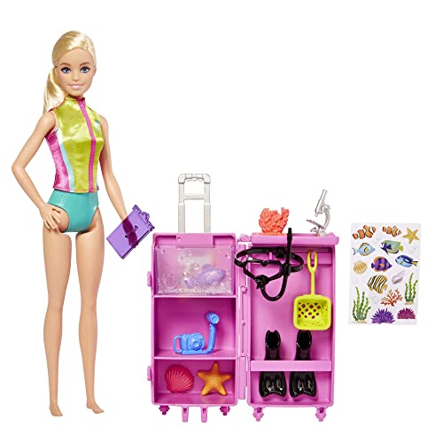 Barbie You Can Be Anything Serie, Meeresbiologin, 1x Puppe mit blonden Haaren, Badeanzug, Delphin, Accessoires, Geschenk für Kinder, Spielzeug ab 3 Jahre,HMH26 von Barbie
