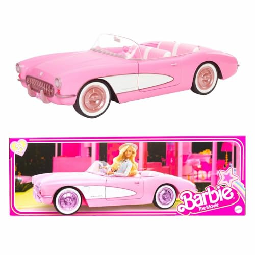 Barbie Corvette - Kaugummipinkes Cabrio, Platz für 4 Puppen, öffnende Türen, drehbares Lenkrad, Retro-Lackierung, Luxus-Interieur, für Sammler, HPK02 von Barbie