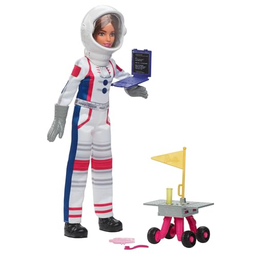 Barbie-Puppe zum 65. Jubiläum und 10 Zubehörteile, Astronautinnen-Set mit brünetter Puppe, Rover mit Rollrädern, Raumfahrthelm mit veränderbarem Visier und mehr, HRG45 von Barbie