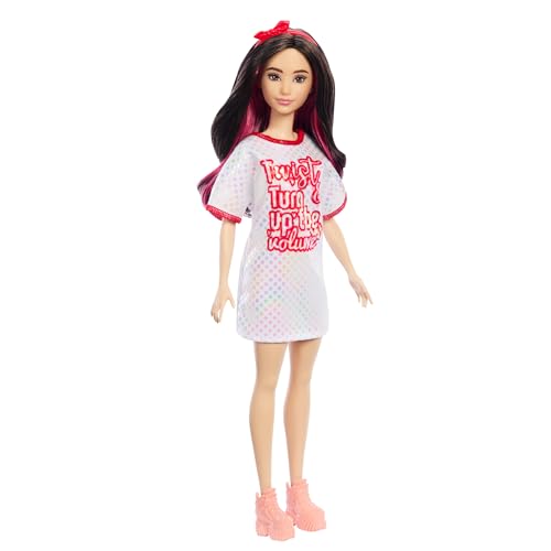 Barbie Fashionistas Puppe Nr. 214 mit schwarzem, gewelltem Haar, Twist ’n Turn-Kleid und Zubehör, Modepuppe zum Sammeln anlässlich des 65. Jubiläums, HRH12 Barbie Fashionistas Puppe Nr. 214 mit schwarzem, gewelltem Haar, Twist ’n Turn-Kleid und Zubehör, Modepuppe zum Sammeln anlässlich des 65. Jubiläums, HRH12 von Barbie