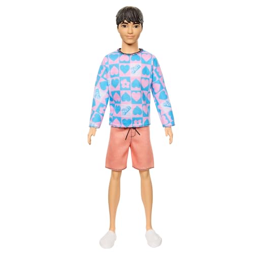 Barbie Fashionistas Ken-Puppe Nr. 219 mit schlankem Körper und abnehmbarem gemusterten Langarmhemd in rosa und blau sowie rosa Shorts, HRH24 Barbie Fashionistas Ken-Puppe Nr. 219 mit schlankem Körper und abnehmbarem gemusterten Langarmhemd in rosa und blau sowie rosa Shorts, HRH24 von Barbie