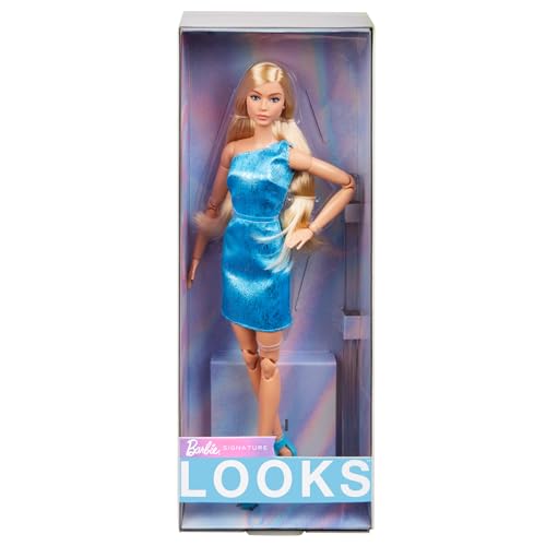 Barbie Looks Puppe, Sammelfigur Nr. 23 mit aschblonden Haaren und moderner Y2K-Mode, metallisch-blaues One-Shoulder-Kleid mit Riemchensandalen, HRM15 Barbie Looks Puppe, Sammelfigur Nr. 23 mit aschblonden Haaren und moderner Y2K-Mode, metallisch-blaues One-Shoulder-Kleid mit Riemchensandalen, HRM15 von Barbie