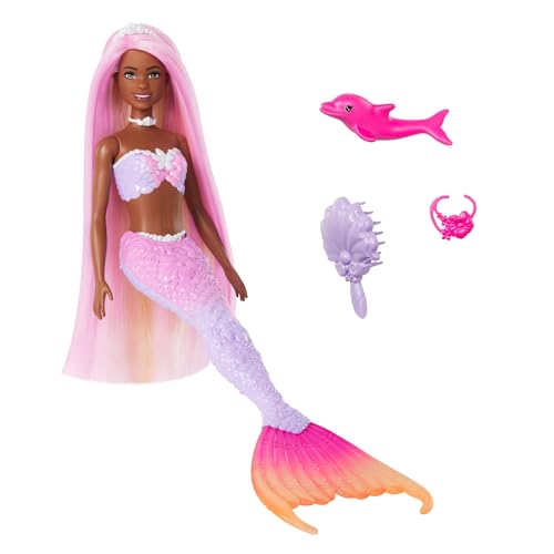 BARBIE Meerjungfrau-Puppe - Inspiriert von der Fernsehserie "Barbie Ein verborgener Zauber", mit Farbwechseleffekt und Zubehör, 19 cm pinke Haare zum Stylen, für endlosen Spielspaß, HRP98 von Barbie