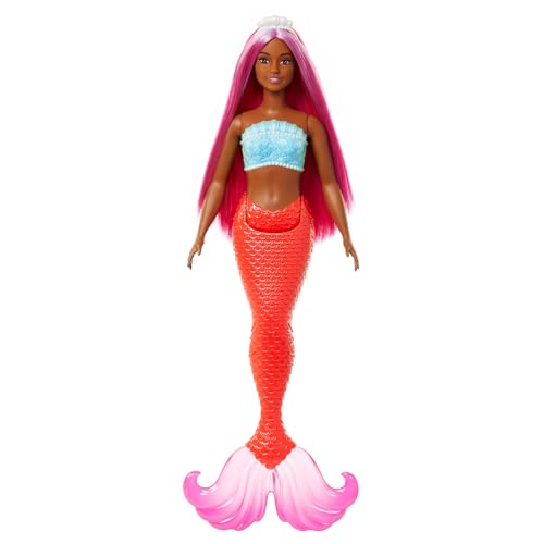 Barbie Meerjungfrau-Puppe mit fantasievollem magentafarbenem Haar und Haarband, kurvigem Körperbau, Muscheloberteil und Schwanzflosse in tropischem Rot, HRR04 Barbie Meerjungfrau-Puppe mit fantasievollem magentafarbenem Haar und Haarband, kurvigem Körperbau, Muscheloberteil und Schwanzflosse in tropischem Rot, HRR04 von Barbie