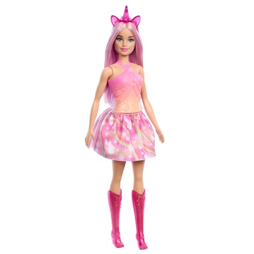 Barbie Einhorn Puppen mit bunten Fantasiehaaren, Outfits mit Farbverlauf und Fantasy-Accessoires rund um das Thema Einhorn, HRR13 von Barbie