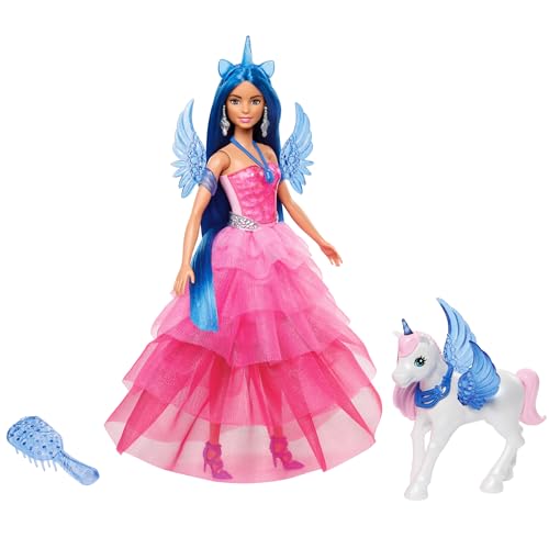 Barbie Ein verborgener Zauber - Puppe mit Einhorn, pinkfarbenes Kleid mit Saphirblauen Details, Einhorn-Stirnband, abnehmbare Saphirflügel und Einhorn-Schwanz, für Kinder ab 3 Jahren, HRR16 Barbie Ein verborgener Zauber - Puppe mit Einhorn, pinkfarbenes Kleid mit Saphirblauen Details, Einhorn-Stirnband, abnehmbare Saphirflügel und Einhorn-Schwanz, für Kinder ab 3 Jahren, HRR16 von Barbie