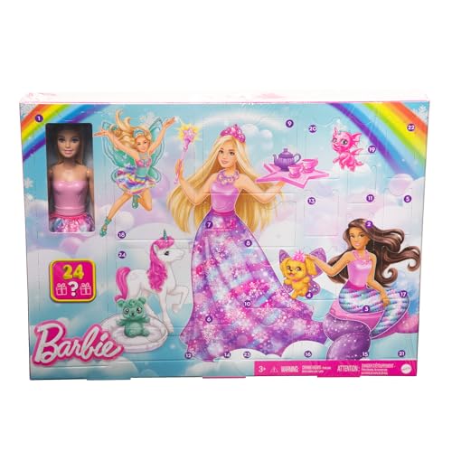 Barbie Dreamtopia Märchen-Adventskalender mit Puppe und 24 Überraschungen wie Haustieren, Moden und Accessoires, HVK26 von Barbie