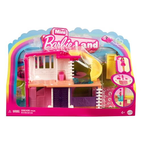 Barbie Mini BarbieLand Puppenhaus-Sets, Mini-Traumvilla mit Überraschung, ca. 4 cm große Barbie-Puppe, Möbel und Zubehörteile, plus Aufzug und Pool (Stile können abweichen), HYF47 von Barbie