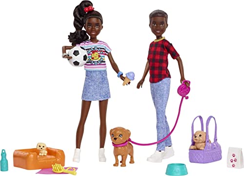 Barbie It Takes Two Playset with Jackson & Jayla Twins Dolls & 13 Storytelling Pieces Including 3 Pet Puppies & Accessories, Toy for 3 Year Olds & Up von Barbie