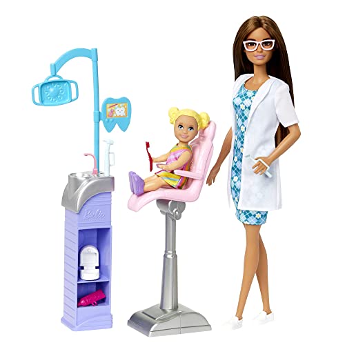 Barbie Zahnärztin-Puppe - Spielset mit Behandlungsstuhl, Instrumentenwagen und Zubehör und Patientenpuppe, kleine Zahnmediziner und Kinder ab 3 Jahren, HKT70 von Barbie