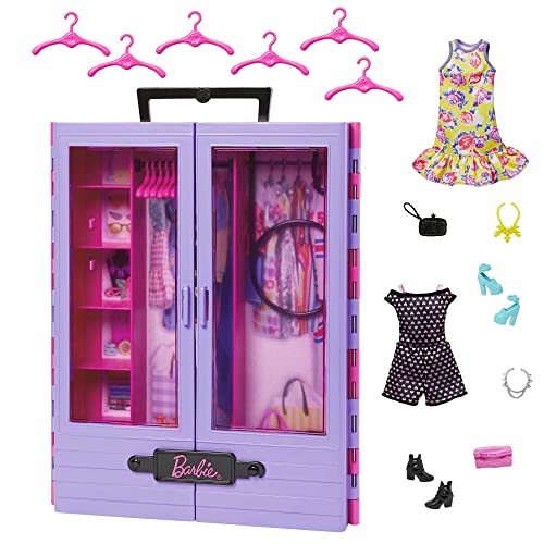 Barbie Kleiderschrank, Ultimate Closet, zum Organisieren Kleidung und Accessoires, inkl. Kleiderbügel, Spielzeug ab 3 Jahre, HJL65 von Barbie