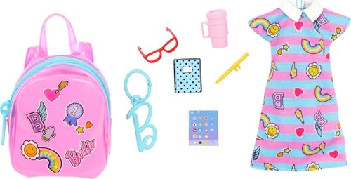 Barbie Kleidung Deluxe Clip-On Tasche mit Schuloutfit und fünf thematischen Accessoires Puppen, Mehrfarbig, Modern von Barbie