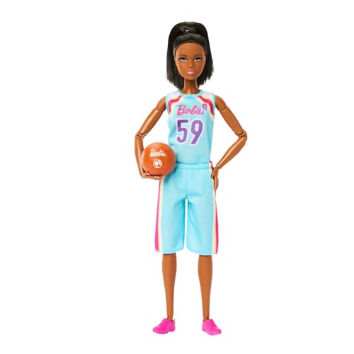 Barbie Made to Move Puppe und Accessoires, brünette Basketballspielerin mit abnehmbarem Sportdress mit Ball, 22 bewegliche Gelenke, HKT74 Barbie Made to Move Puppe und Accessoires, brünette Basketballspielerin mit abnehmbarem Sportdress mit Ball, 22 bewegliche Gelenke, HKT74 von Barbie