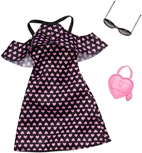 Barbie Mattel FXJ16 Cold-Shoulder-Dress schwar mit rosa Herzen - Fashion inkl. Brille und Tasche, Kleid, Mode, Fashion, Kleidung passend Barbie Mattel FXJ16 Cold-Shoulder-Dress schwar mit rosa Herzen - Fashion inkl. Brille und Tasche, Kleid, Mode, Fashion, Kleidung passend von Barbie