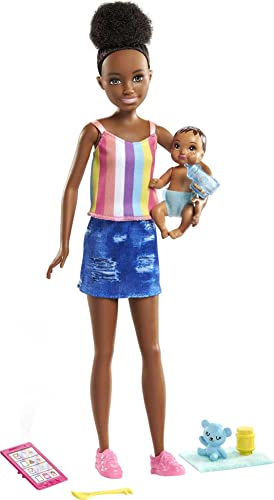 Barbie GRP12 - "Skipper Babysitters Inc." Baby-Sitter Puppe mit brünetter Puppe (22,86 cm), Baby-Puppe und 4 Zubehörteilen, Spielzeug für Kinder ab 3 Jahren von Barbie