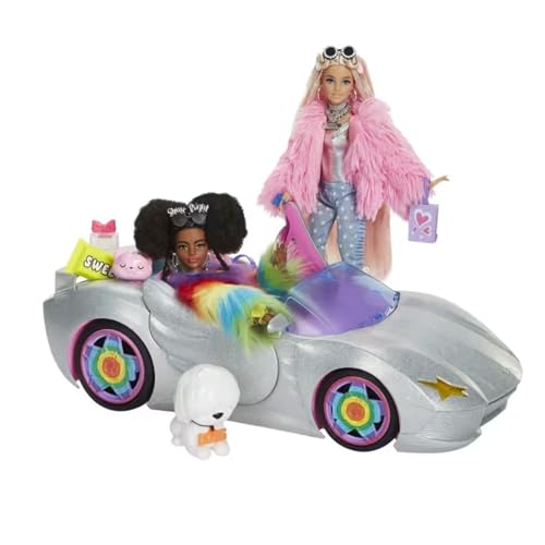 Barbie Mattel HKB01 Extra - Cabrio inkl. 2 Puppen mit Haustieren und 14 Zubehörteile von Barbie